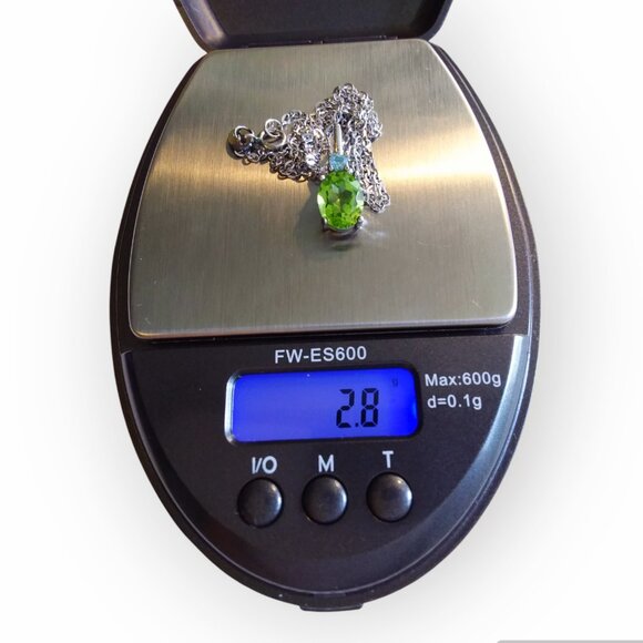 Green Peridot Swiss Blue Topaz 925 Sterling Silver Pendant Necklace 18in 2.8g - Picture 10 of 10